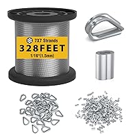 Vista 1 de Cuerda de alambre de acero inoxidable 1/16, dedales M2 y mangas de prensado para extremo de cable de 1/16 de diámetro