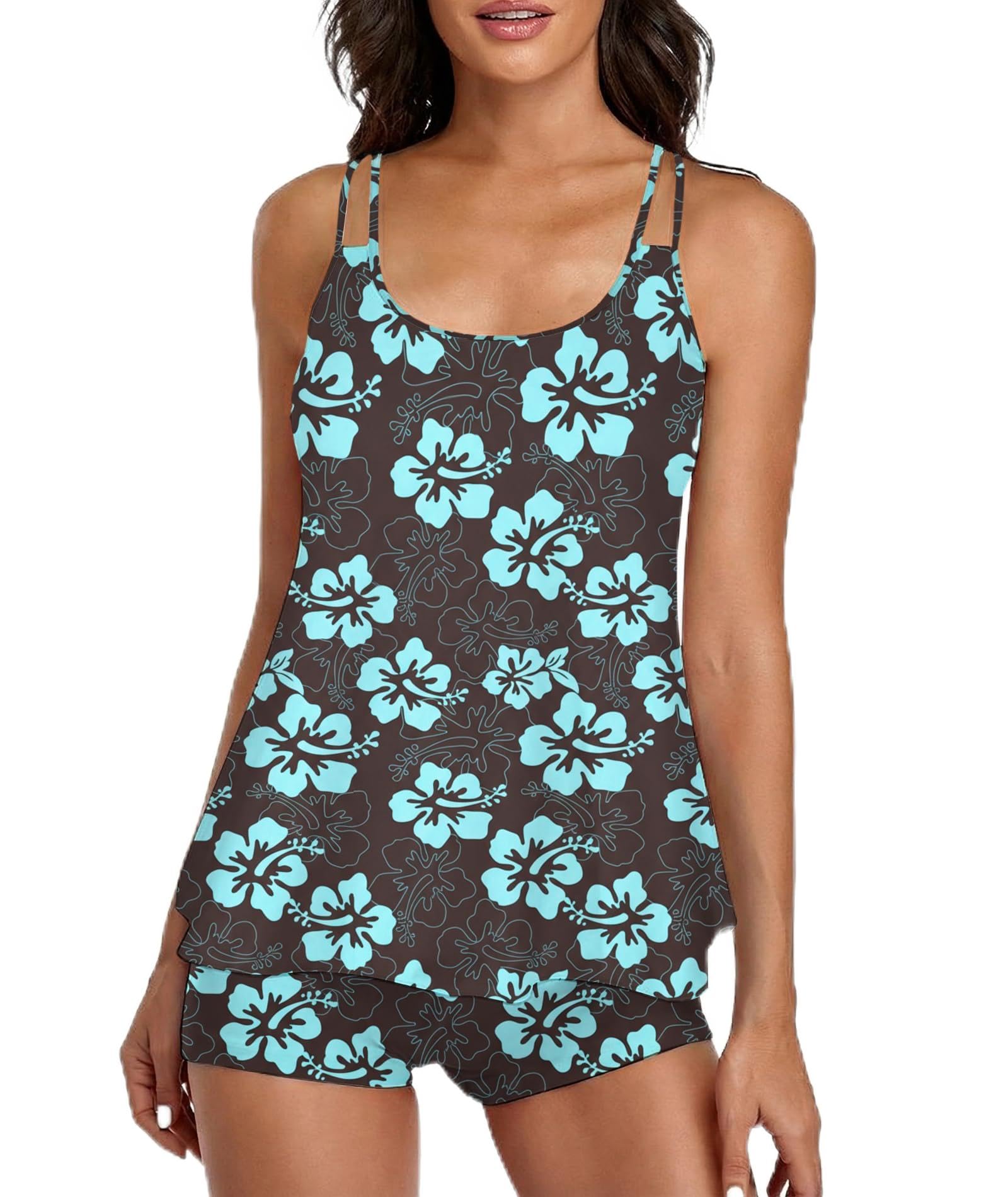 Urchics 2026 Women Two Piece Tankini Swimsuit Tummy Control Plus Size Long Torso Top and High Waisted Boyshorts Bathing Suits