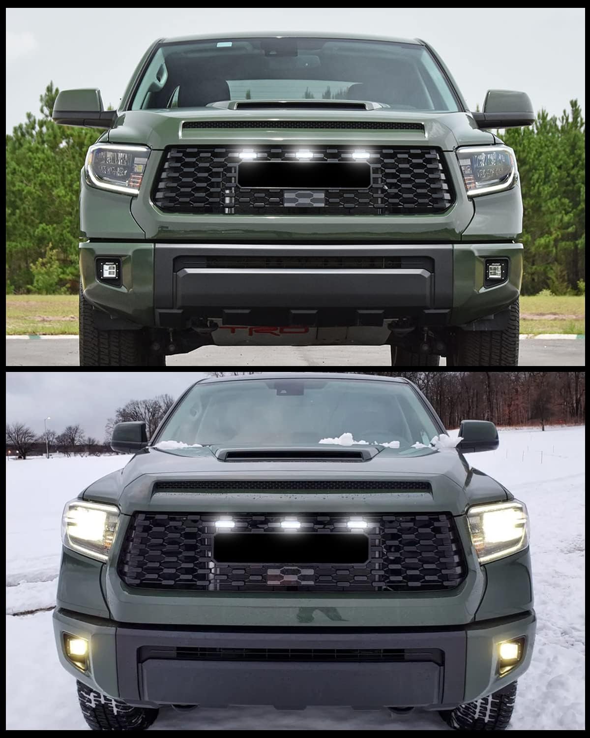 White LED Lights 3PCS Front Grille Lamps Car Accessories with Harness and Fuse, Compatible with 2018 2019 2020 Toyotaa Tundra TRD Pro Grille