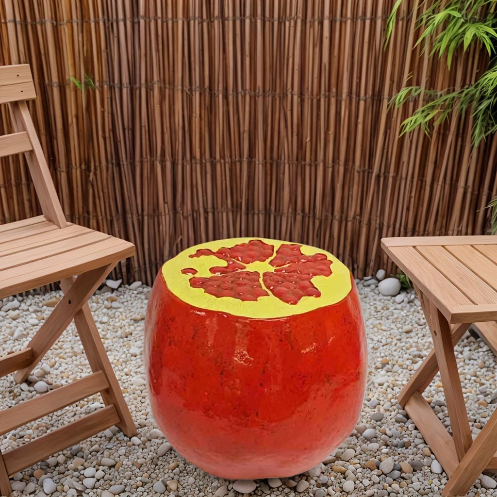 Watermelon Resin Stool, 13.4" Decorative Fruit Side Table, Indoor Outdoor Garden Seat, Plant Stand Accent Furniture, Weather-Resistant Novelty Home Decor