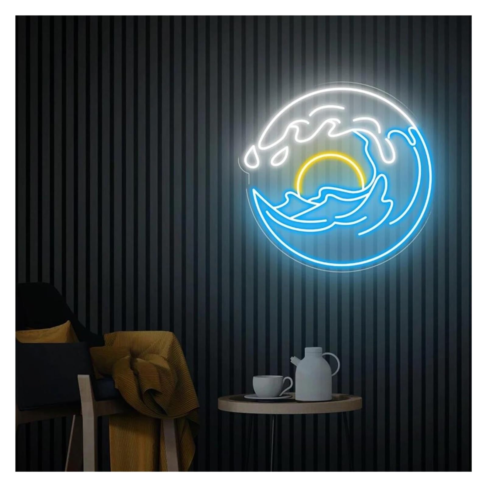 Shouxi F Sign Lamp Sun Wave Neon Sign Sunset Led Light Dimmable Or Bedroom Bar Pub Home Wall Decor 55Cm