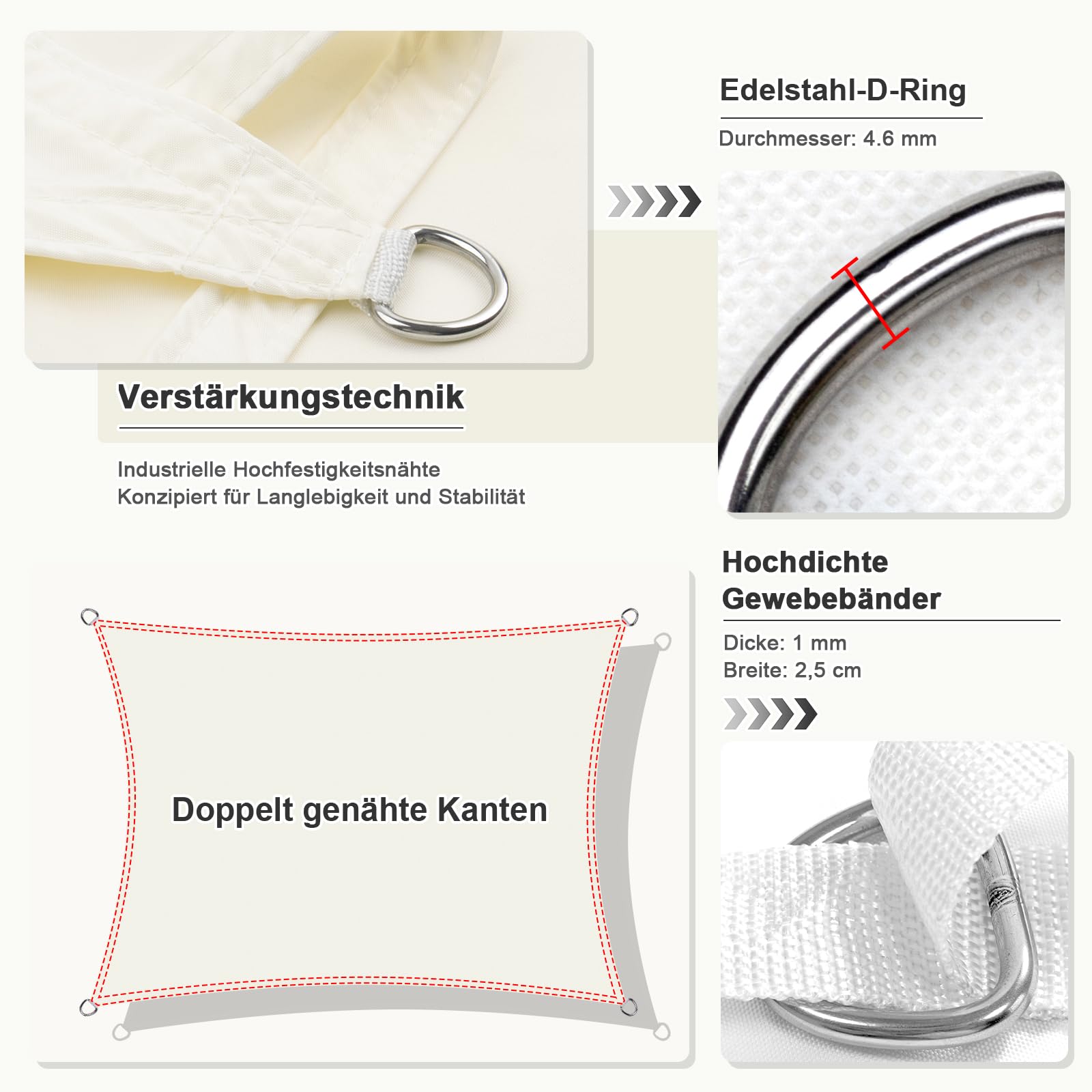 HENG FENG Sonnensegel 4x5m Rechteckig Wasserdicht mit 95% UV-Schutz Sonnenschutz für Garten Terrasse Balkon | Wetterfest & Windstabil aus hochwertigem PES Polyester | Beige