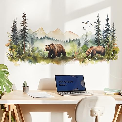 Miniatura 2 de Eutecado Calcomanías de pared de animales, bosque de montaña, calcomanía de pared para cuarto de bebé, dormitorio, animales salvajes de la selva,