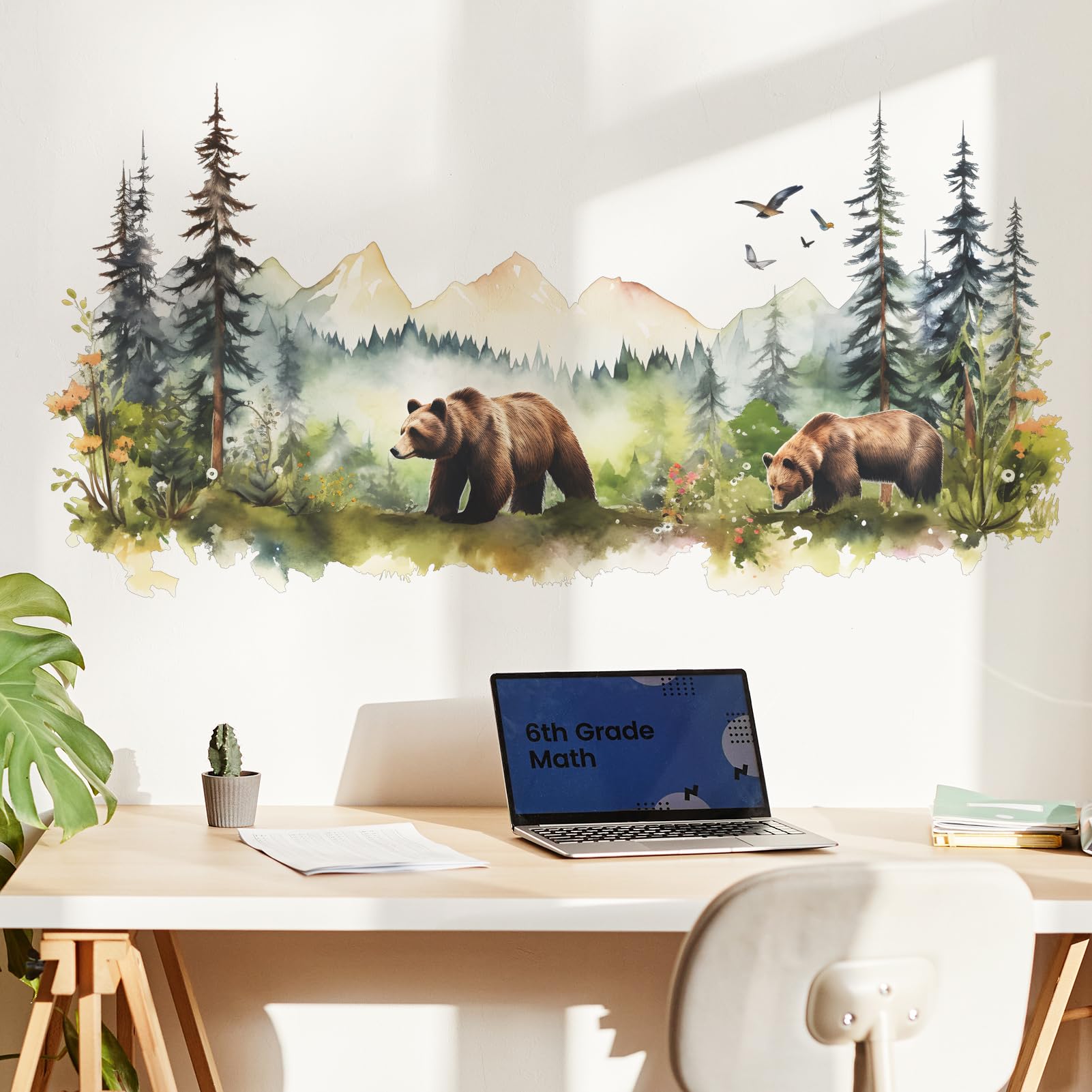Eutecado Animals Wall Stickers Mountain Forest Wall Decal for Nursery Bedroom, Wild Jungle Animal Wall Deals Vivid Bears Wall Art Murals Peel and Stick Home Decors for Study Room Living Room