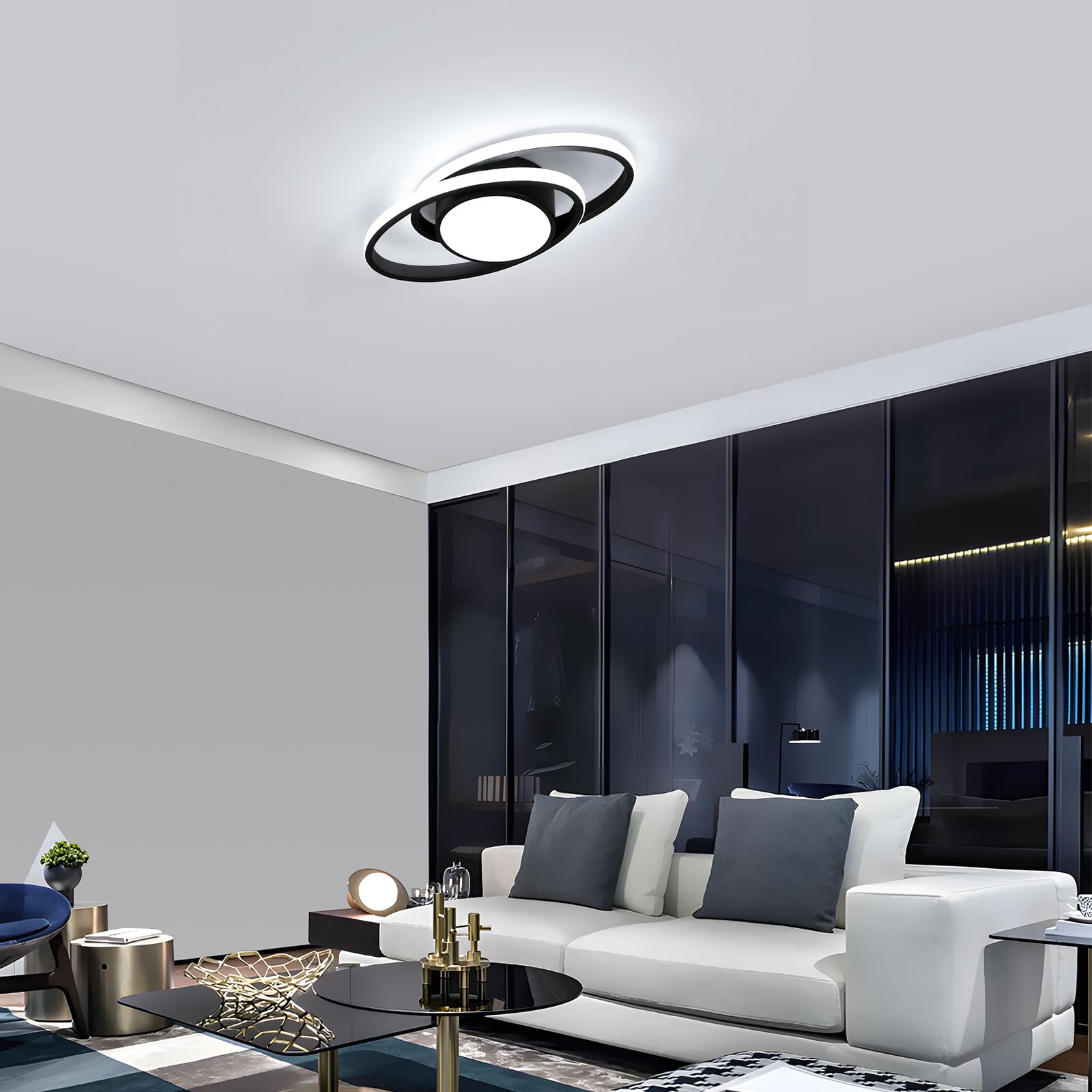 Plafoniere da Soffitto Dimmerabile, 39W 4387LM Plafoniera LED Soffitto Moderno, con Telecomando/APP 3000K-6500K, Nera Lampada da Soffitto LED per Soggiorno Camera da Letto Cucina, 38.5CM