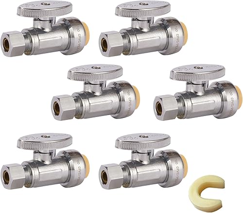 Válvula de parada recta de 14 de giro, válvula de cierre de agua de compresión de 12 x 38 pulgadas con clip de desconexión, para PEX, cobre, CPVC