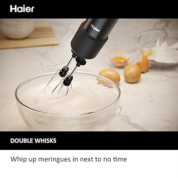 Haier Hand Mixer, I-Master Series 5 Electric Hand Blender, 4-in-1 Whisk, Masher, Chopper & Blender, Double Power Blades, 1000W, hOn App, Black [HHB5B5 S5]