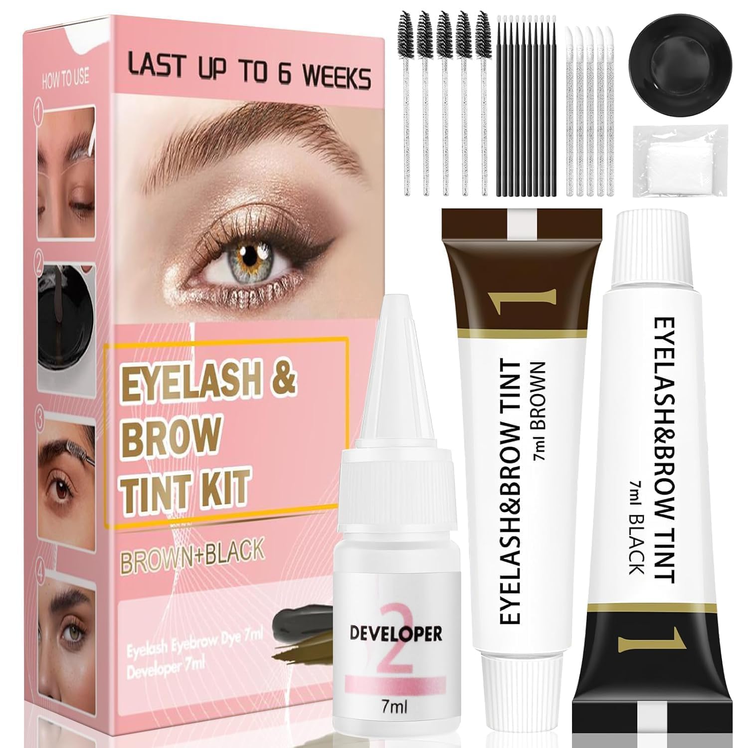 Eyelash & Eyebrow Color Kit,2 in 1 Professional Lash & Brow Color Kit Lash Color Kit with Brush Long Last Effect Up to 6 weeks,Natural,Safe & Easy