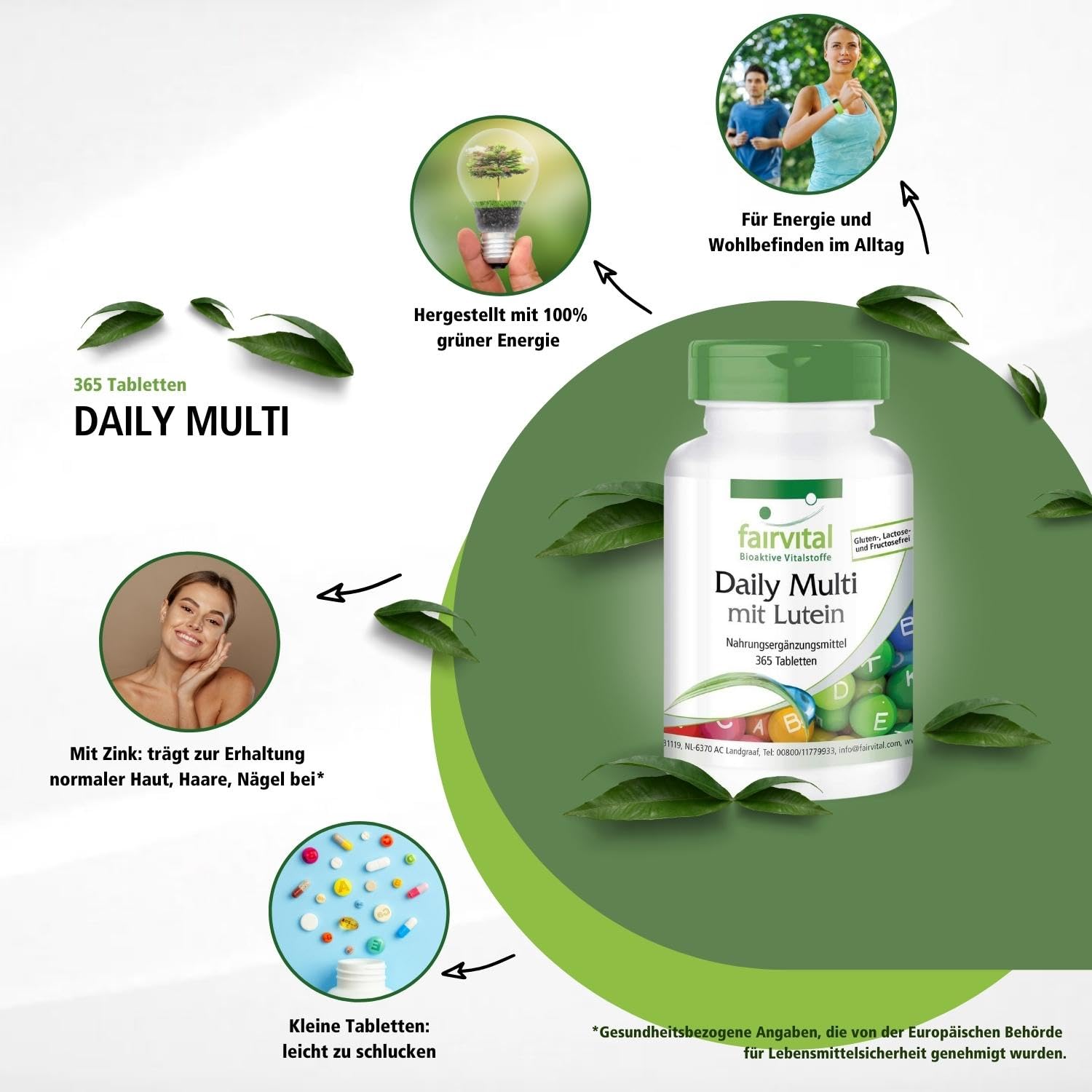 fairvital Daily Multi, 365 Tabletten, Multivitamin & Mineralstoffe, wertvolle Vitamine A-Z & Mineralien, Immunsystem, Energie & Stoffwechsel (EFSA), schluckfreundlich