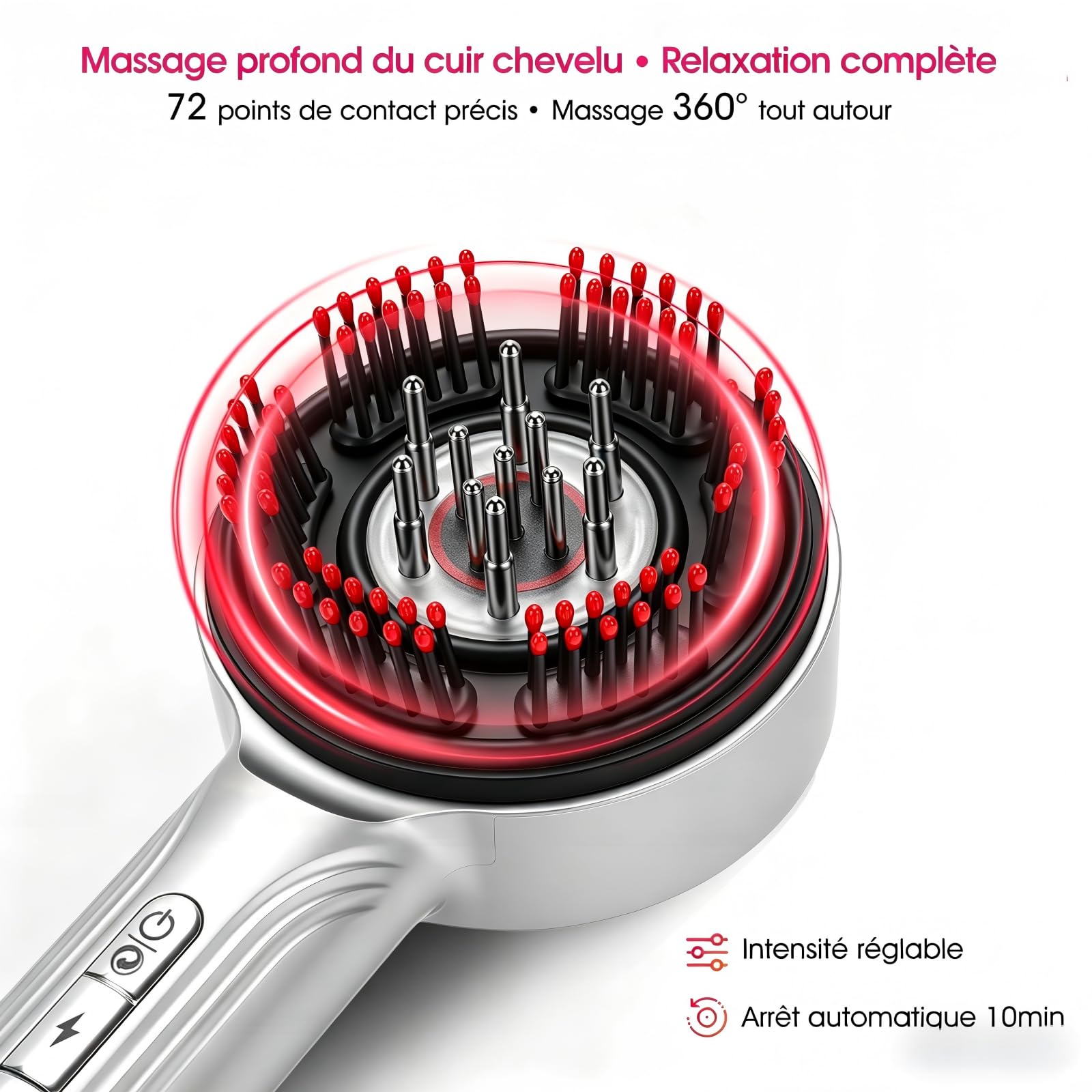 Peigne Masseur Électrique Pour Cuir Chevelu, 1000mAh, IPX7, 265g | 3 Modes De Vibration, Arrêt Automatique Au Bout De 10 Minutes, Matériaux Sains Doux Pour La Peau, Charge Rapide Type-C