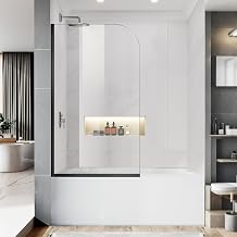 Bathtub Shower Glass Panel, 34" W X 58" H Tub Shower Door Fixed Glass Doors in Matte Black with 1/4"6mm Clear Tempered Door, Simple Shower Door Panel Easy to Install for Bathroom