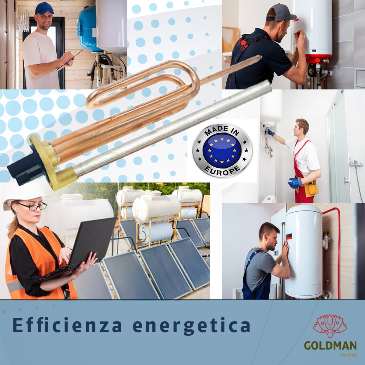 GOLDMAN SERVICE Resistenza termica elettrica flange 1500 W + anodo magnesio + guarnizione in gomma + vite fissaggio. Kit Ricambio scaldatore acqua compatibile con tutte le principali marche