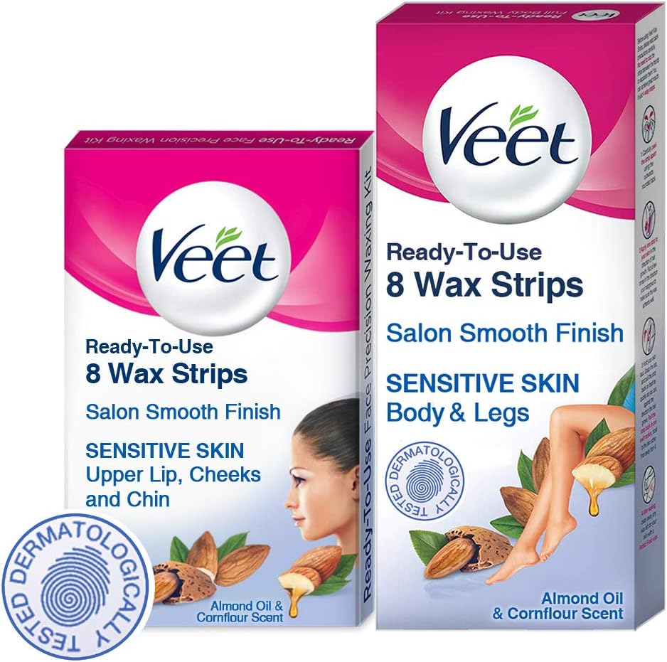 Veet Face and Body Waxing Kit for Sensitive Skin - 8 + 8 Strips