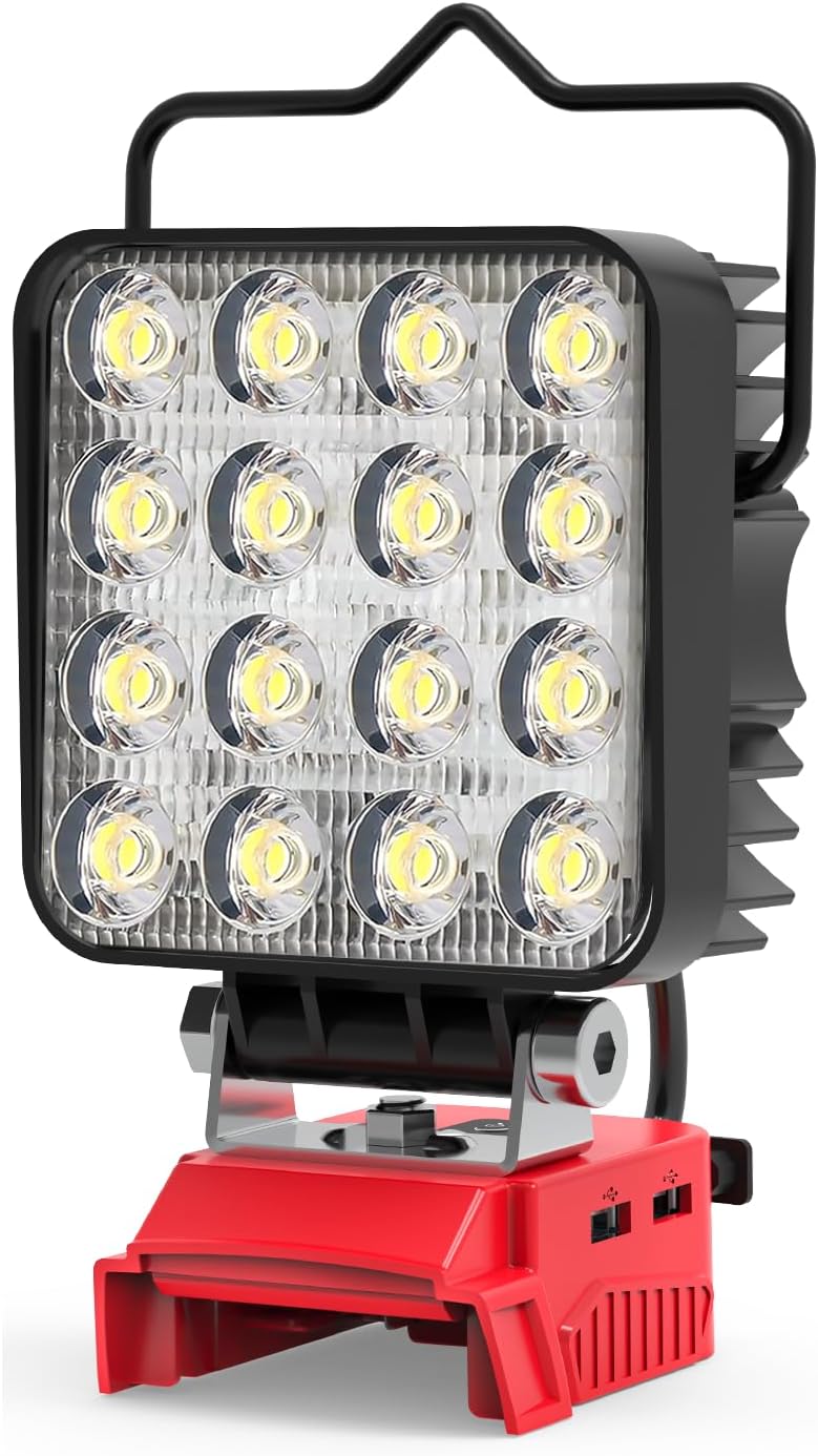 New Upgrade Azocek LED Work Light Compatible with Mil-wau-kee 18V Battery, 48W 4800LM Flashlight, 18V Battery Cordless Work Light with Low Voltage Protection & Dual USB & Type-C Charging Port (48W)