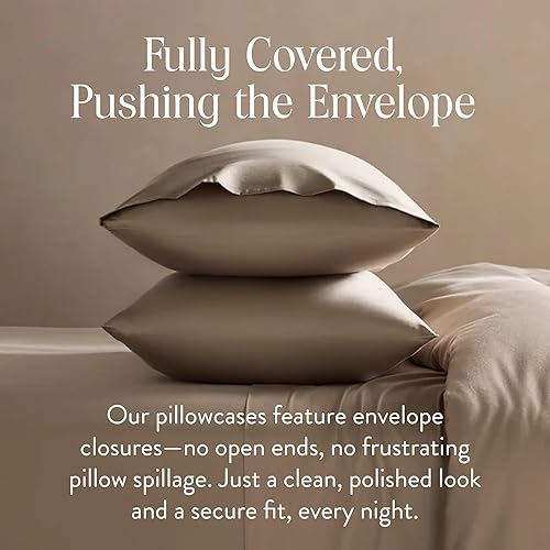 Miniatura 5 de Brooklinen Juego de 2 fundas de almohada de satén de lujo, 100 % algodón de fibra larga con cierre de sobre, tela suave, duradera y lavable a