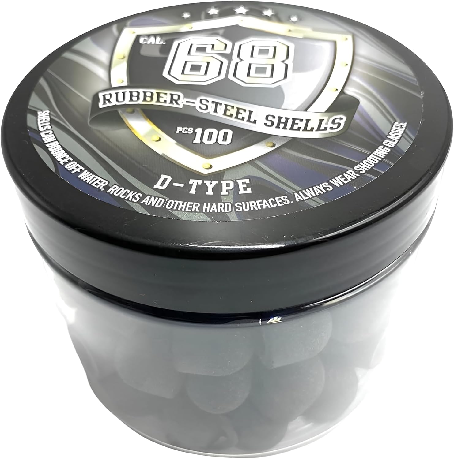 100 x D-Type Hard Mix Rubber Steel Shells Rubber Balls Mixed with Steel Powder 6 Grams Heavy Ammunition for Training Home Self Defense Paintball Pistols in 68 Caliber