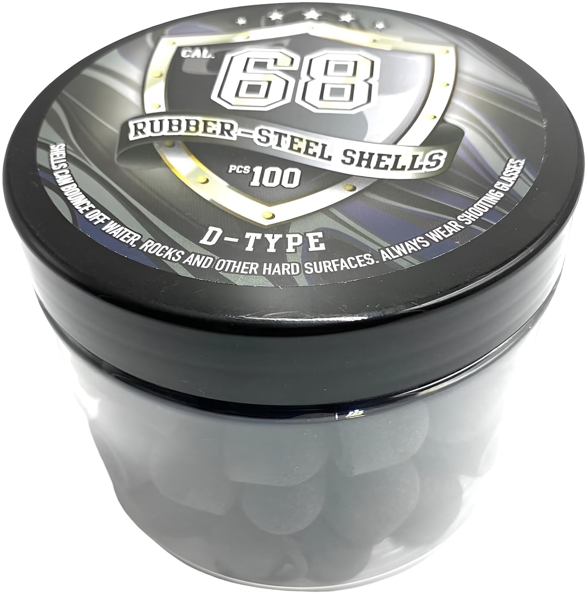 100 x D-Type Hard Mix Rubber Steel Shells Rubber Balls Mixed with Steel Powder 6 Grams for Training Home Self Defense Paintball Pistols in 68 Caliber