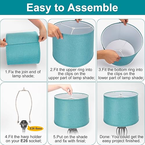 Miniatura 3 de Juego de 2 pantallas de lámpara azules para lámparas de mesa, lámparas de pie, 11.6 pulgadas superior x 12.6 pulgadas inferior x 9.8 pulgadas de