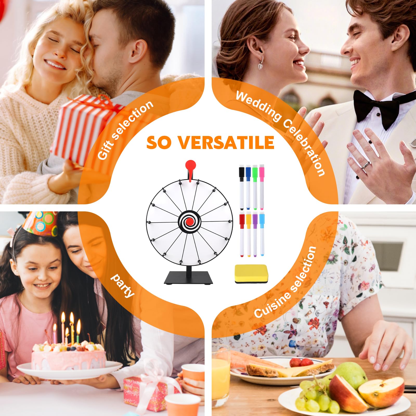 Glücksrad zum Drehen, 30cm Glücksrad zum Selbstgestalten mit 14 Slots, Roulette-Spinner des Glücks, Spinnings Prize Wheel mit Radiergummi und Markierstift für Lotteriespiele Wortspiele