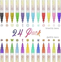 Super Squiggles Markers, BOIROS 24 Colors Outline Markers Metallic Doodle Markers Set, Shimmer Double Line Pens Doodle Dazzles Glitter Marker for Art, Drawing, Painting, Gift Card, Crafts (Siver+Gold)
