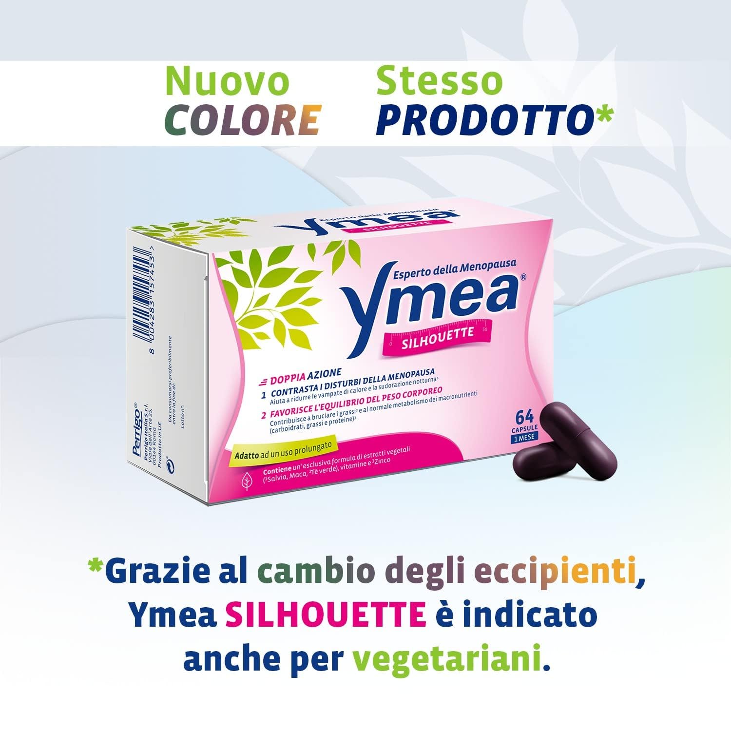 Ymea Silhouette Esperto della Menopausa, Integratore Alimentare, Favorisce l'Equilibrio del Peso Corporeo, 64 Capsule