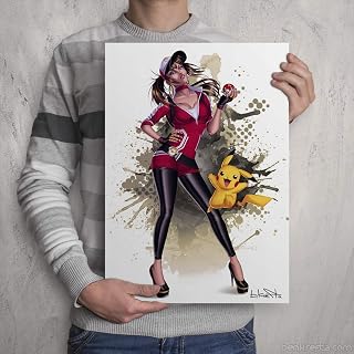 Pokemon Girl - Go Trainer with Pikachu - Signed Manga Pinup Art Print - A3 Size WallArt Print