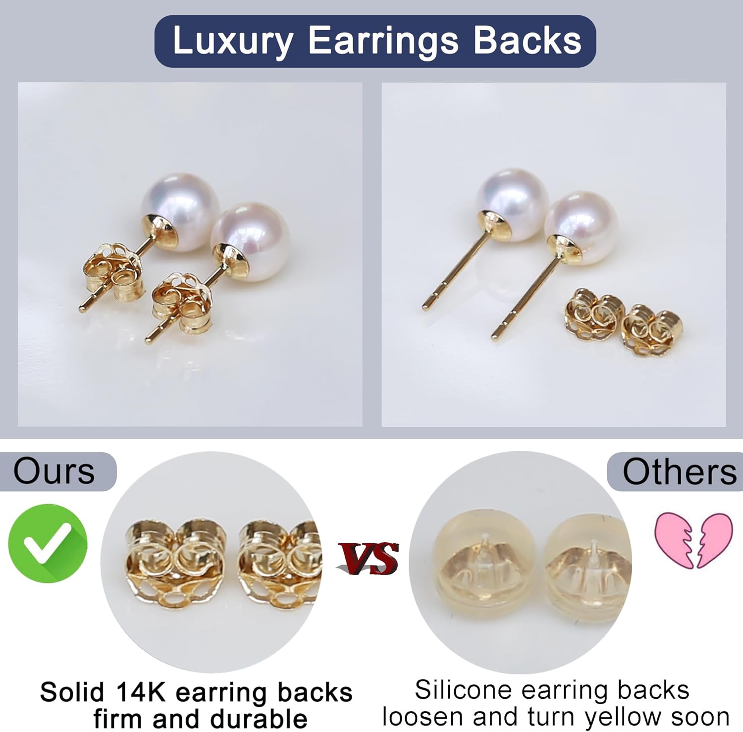 14k Solid Gold Pearl Earrings for Women Freshwater Real Round Pearl Stud Earrings Hypoallergenic with Genuine Cultured Pearls - Image 4