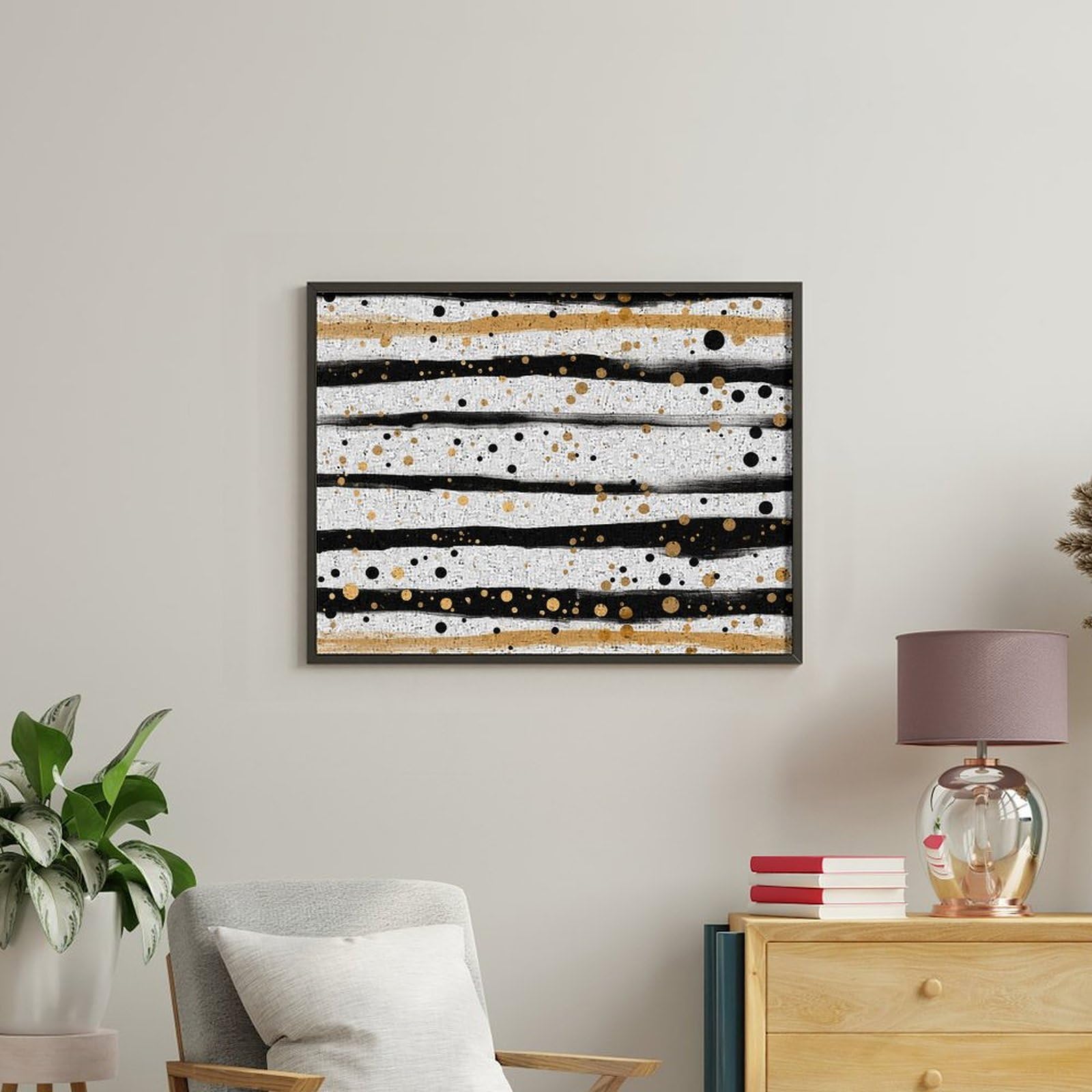 RTBKLYQ Kit per dipingere con i numeri, per adulti e principianti, inchiostro e strisce dorate, 1 tela per pittura a olio digitale fai da te, decorazione per la casa