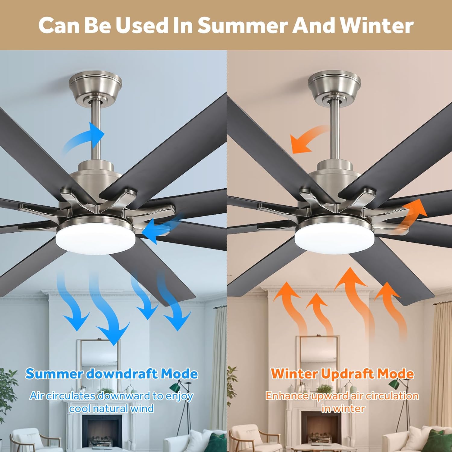 Sofucor 66 Inch Ceiling Fans with Lights, Smart Indoor Outdoor Ceiling Fan with Remote, Work with Alexa/Google, Low Profile Ceiling Fan with Light, Black Large Ceiling Fans Light for Patio, Farmhouse