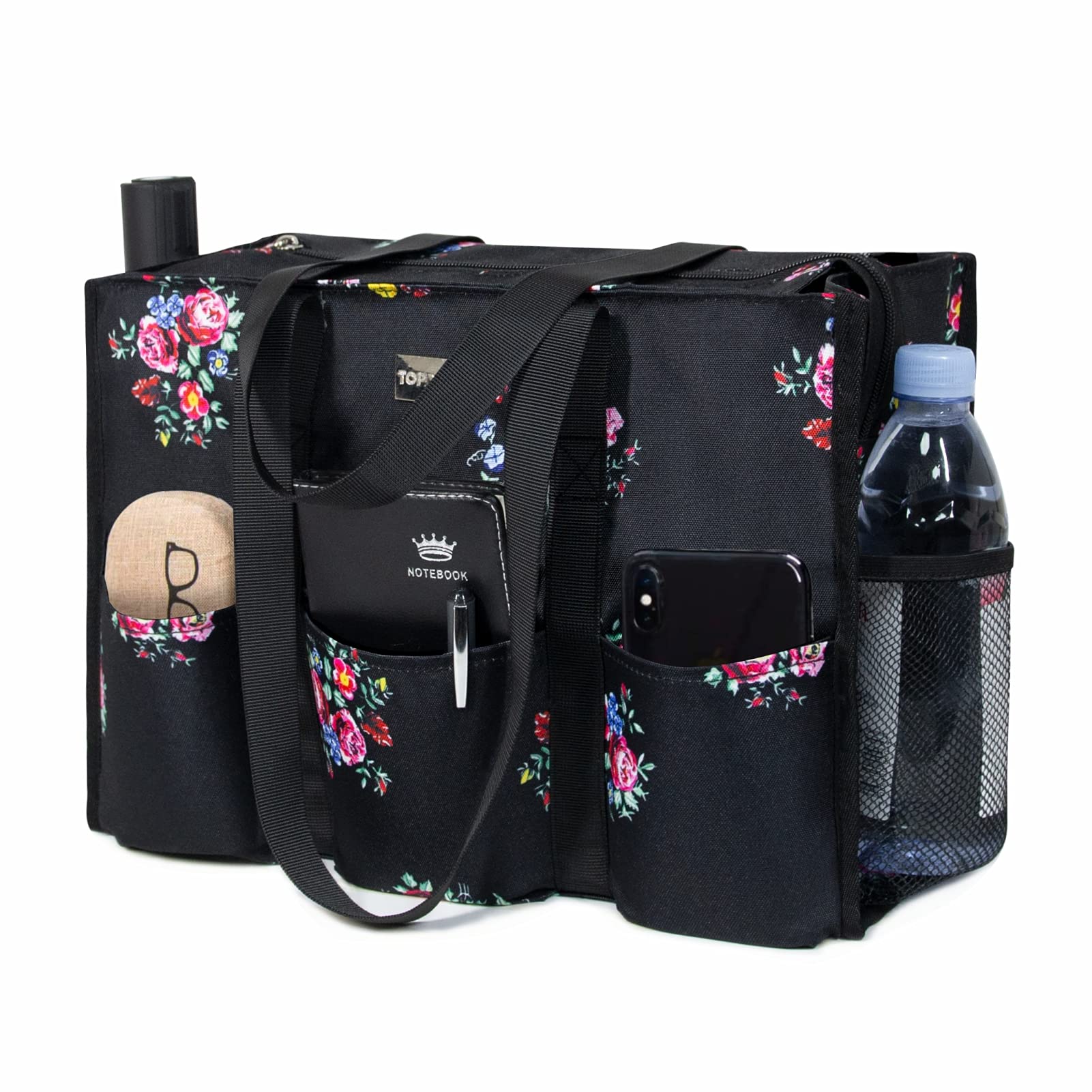 TOPDesign Utility Water Resistant Tote Bag with 13 Pockets, Zipper Closure