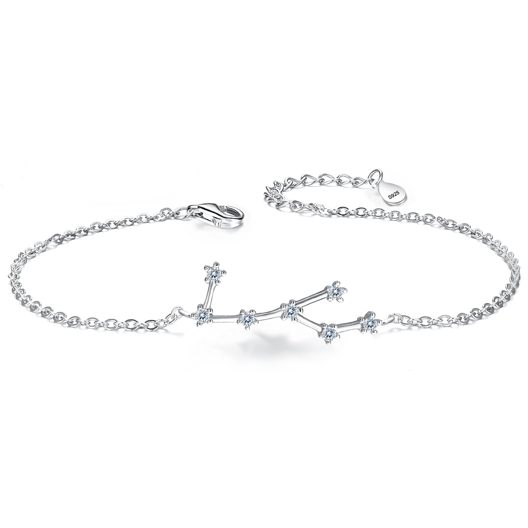 BriLove Gifts for Mom Women 925 Sterling Silver CZ Horoscope Zodiac 12 Constellation Astrology Link Bracelet for Mothers Day/Valentines Day/Birthday/