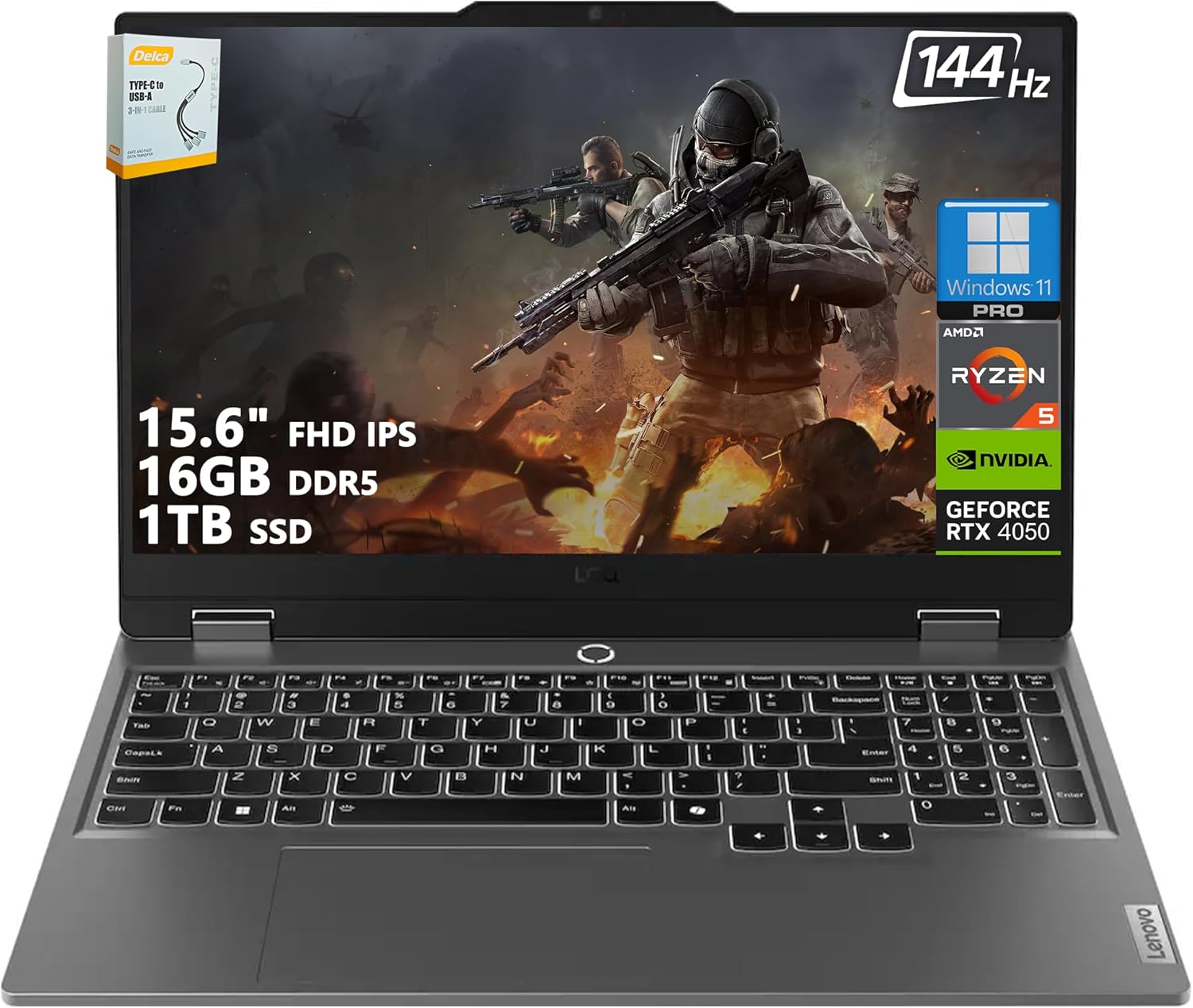 Lenovo LOQ Gaming Laptop | 15.6″ FHD IPS 144Hz (100% sRGB G-SYNC) | AMD Ryzen 5 …