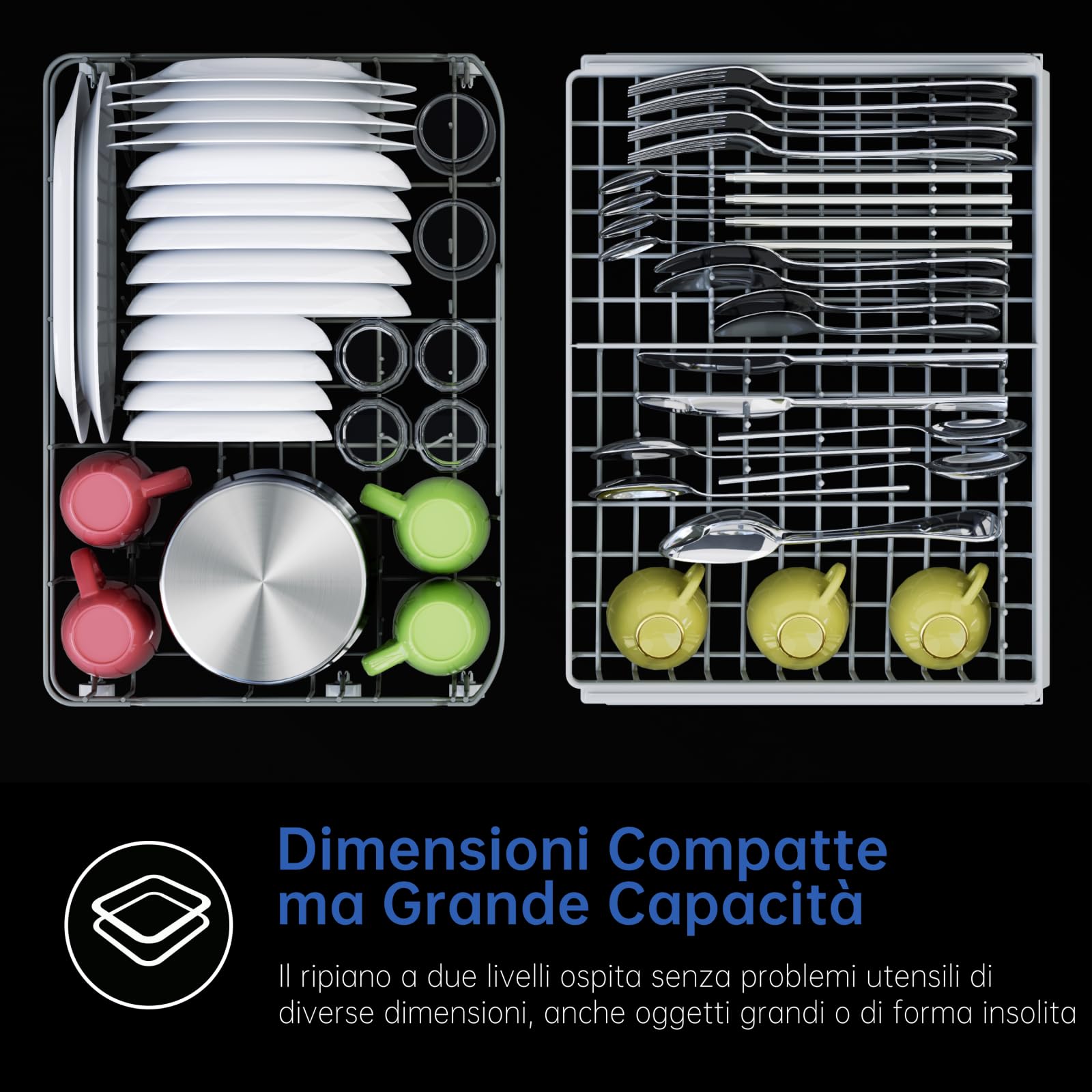 AIRMSEN Lavastoviglie da Tavolo Mini Lavastoviglie con 7+2 Programmi Funzione Sale Addolcitore Serbatoio da 5L Control Táctil & Pantalla LED, Lavastoviglie Compatta per Cucine Appartamenti e Dormitori