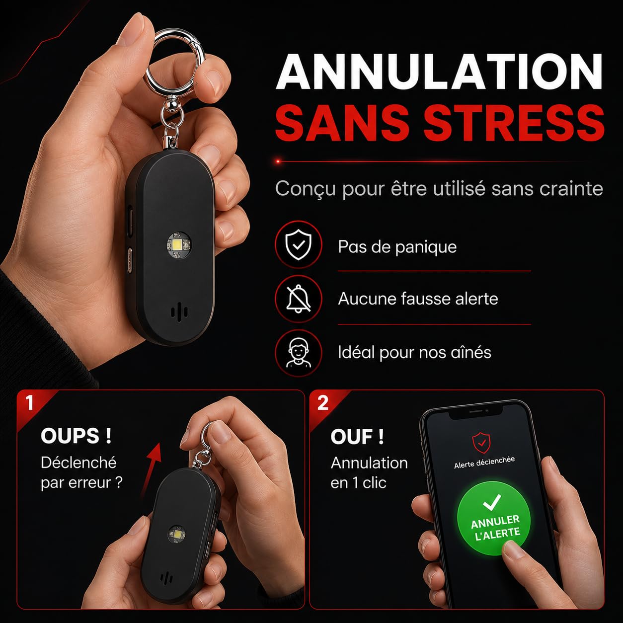 Voltek Sentinel - Alarma personal antiagresión para mujer, 130 dB, SOS ancianos y senior con SMS y GPS automático, botón de emergencia, ubicación infantil, sin aplicación iOS Android S7+, USB-C y