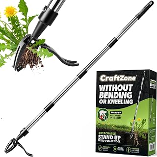 Stand Up Weed Puller Tool with Long Handle and 5-Claw Steel Head | Foot Pedal Root Remover with Detachable 5-Section Stainless Steel Pole, Weeding Tool for Garden, Lawn, Farm and Courtyard
