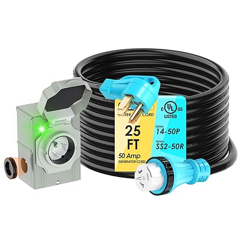 UL Listed 50 Amp 25FT Generator Cord and Power Inlet