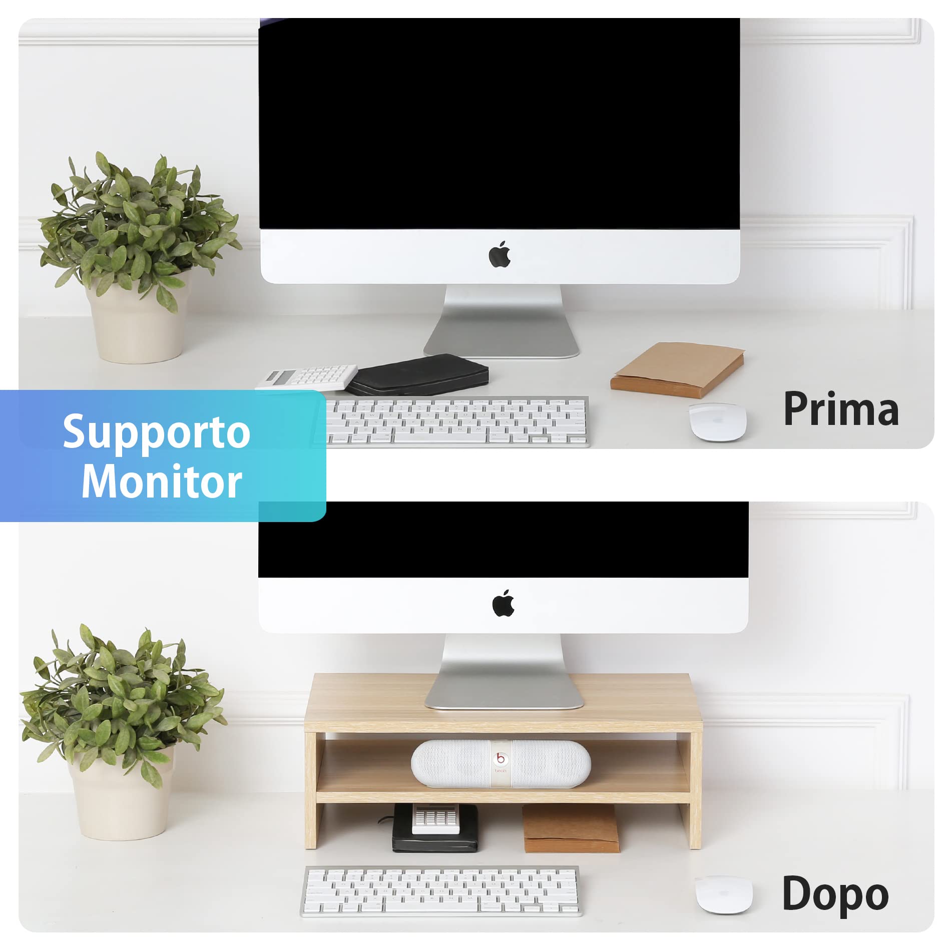FITUEYES Supporto Monitor Supporto per Monitor in Legno a 2 Strati L42,5xW23,5xH14cm (Giallo) DT204201WO