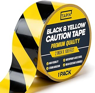 Black & Yellow Hazard Warning Safety Stripe Floor Tape • 2 Inch x 108 Feet - Ideal for Walls, Floors, Pipes and Equipment
