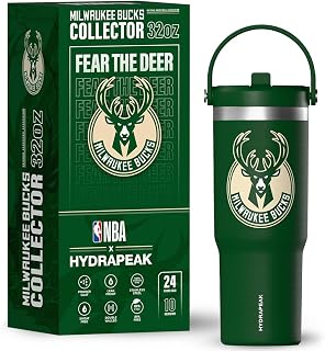 Hydrapeak x NBA Officially Licensed Milwaukee Bucks 32oz Nomad Stainless Steel Tumbler with Handle and Straw Lid, Leakproof Water Bottle in Limited Edition Collector's Gift Box