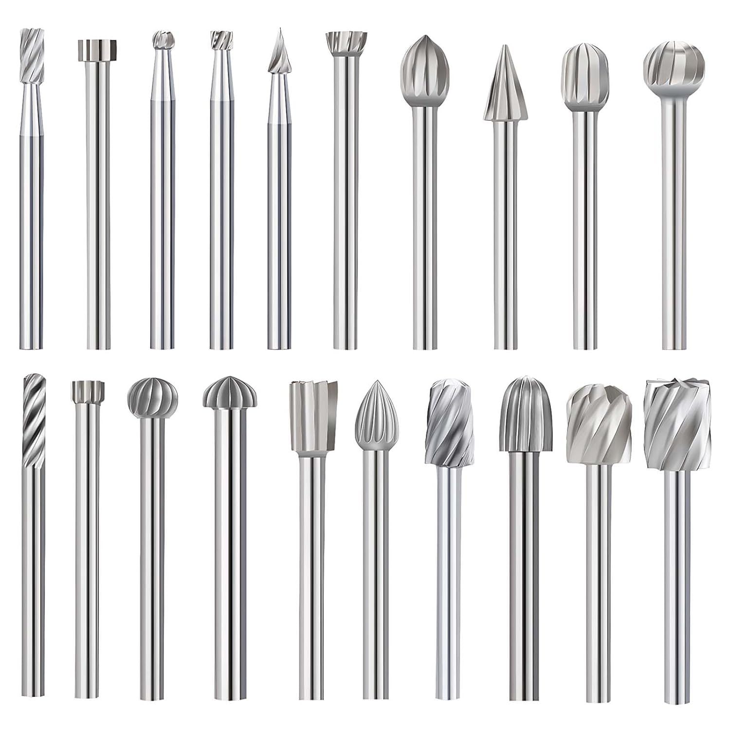 Wood Carving Bits Engraving Router Bit,20pcs HSS Different Rotary Burr Set with 1/8"(3mm) Shank for Rotary Tools for DIY Woodworking,Carving,Drilling,Engraving,Trimming