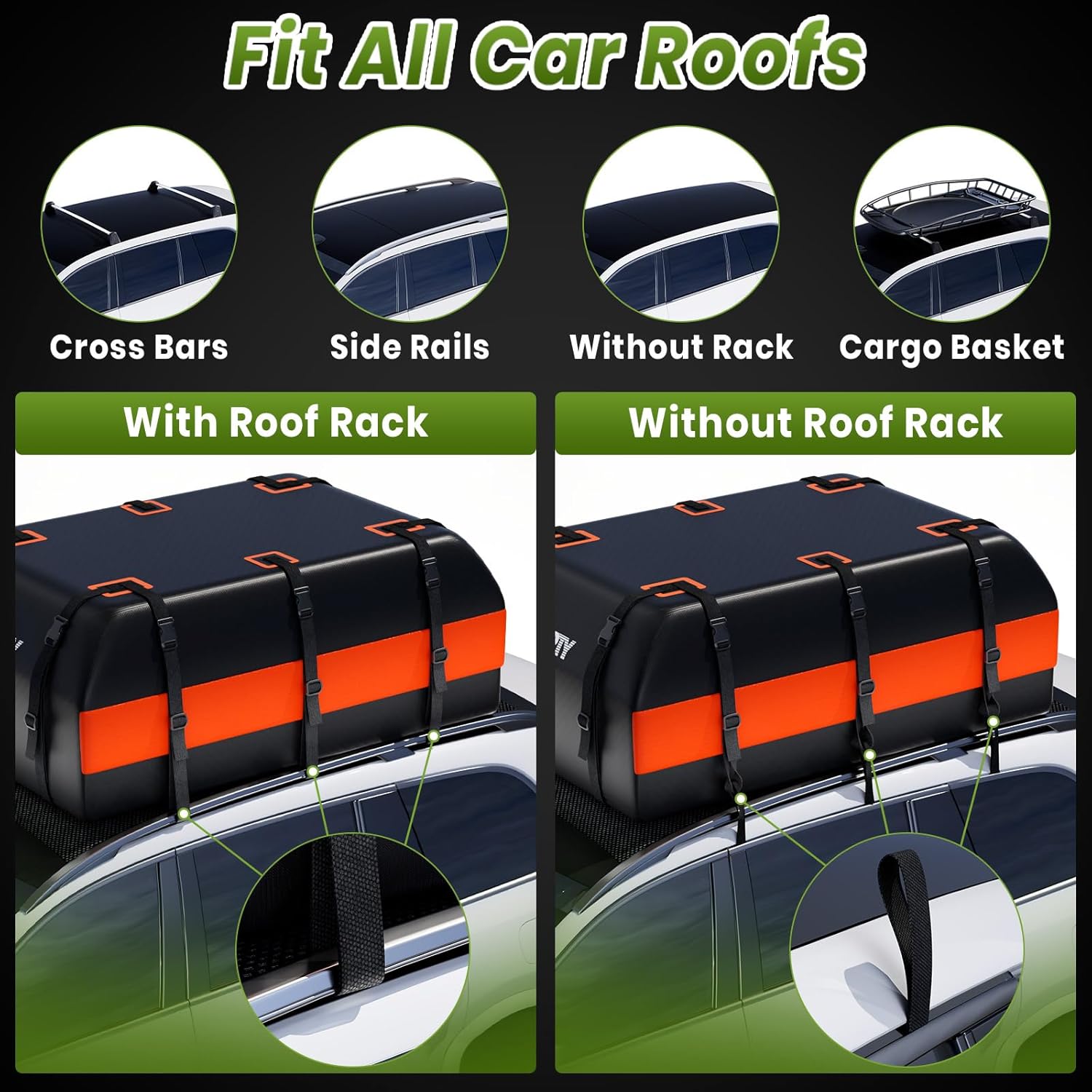 21 Cubic Feet Car Rooftop Cargo Bag Carrier, Soft Roof Top Luggage Bag for All Vechicles with/Without Rack - with Waterproof Zip, Anti-Slip Mat, Luggage Lock, Storage Bag, Door Hooks