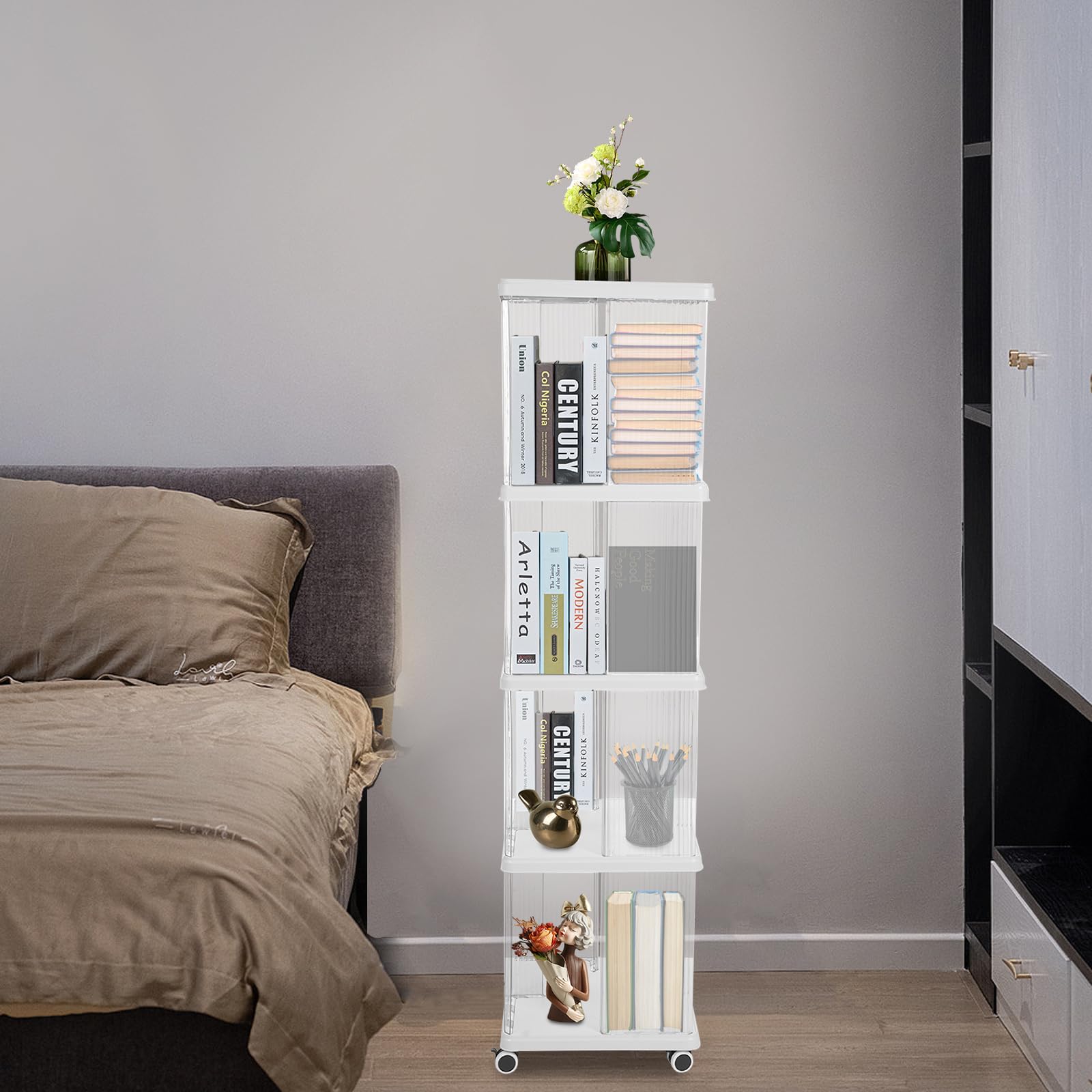 Home Bookcase, Buchorganisationsregal, Bücherregal, Drehbares Bücherregal für Wohnzimmer und Schlafzimmer (Weiß, 36 * 36 * 138.5cm)