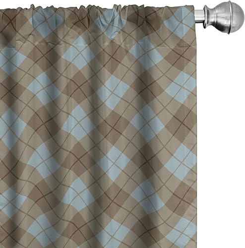 Ambesonne Cortinas a cuadros marrones, ilustración de tartán bicolor, cuadrados en repetición diagonal, juego de 2 paneles para tratamiento de Azul