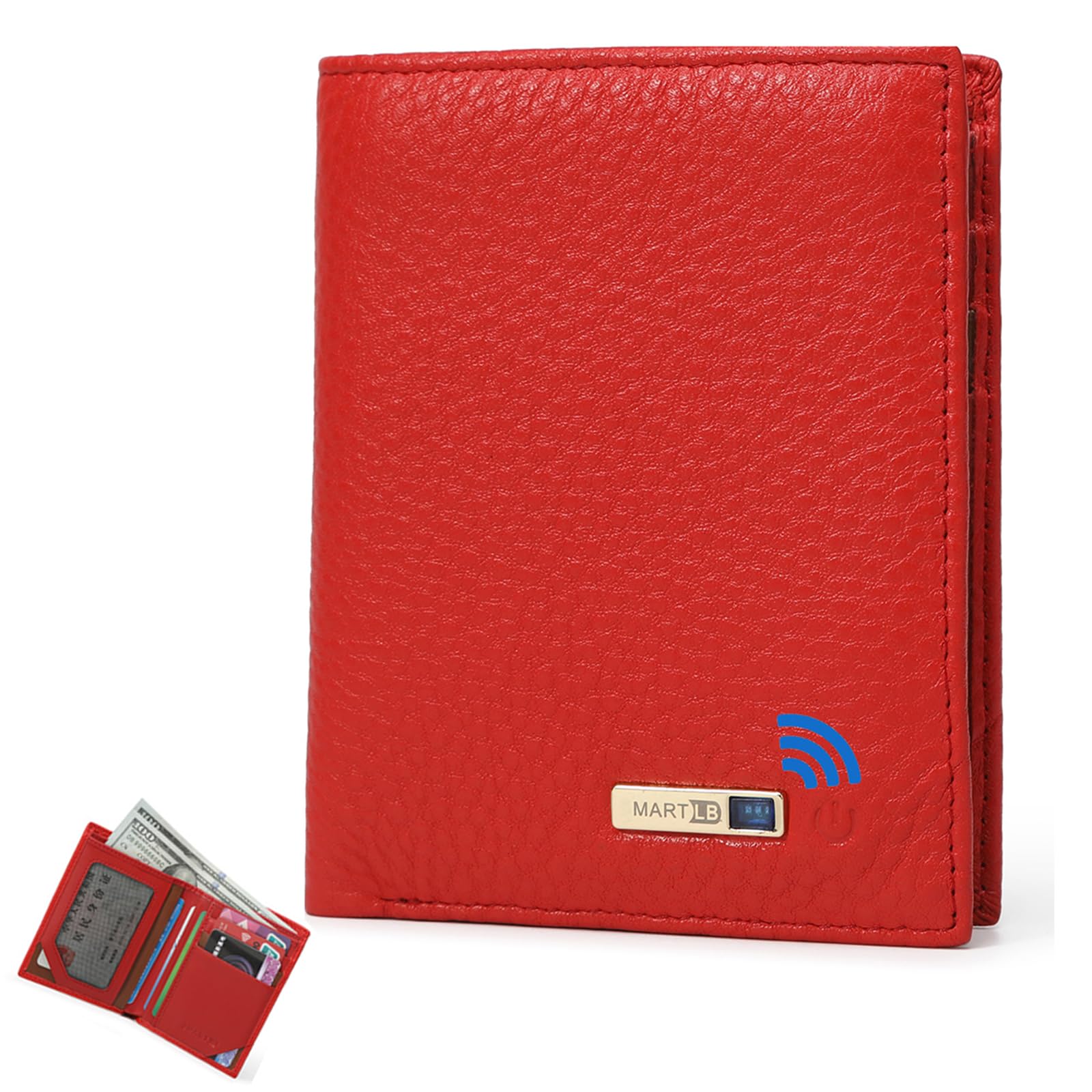 Anti-Lost Bluetooth Wallet Tracker & Finder, Mens Slim Minimalist trackable Cool leather wallet Credit Card Holder Gifts with Box (Red), Red, Mens-image-16