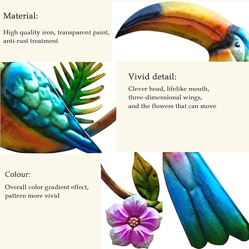 Miniatura 3 de Tuokiuhn Decoración de pared de tucán de metal, pájaro tropical, arte al aire libre