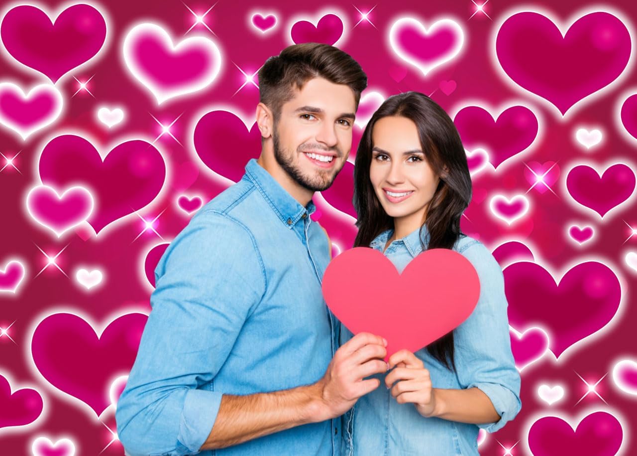 Hot Pink Heart Photo Backdrop 10x8FT Galentines Day Decorations Early 2000s Sweetheart Background for Photography Y2k Birthday Party Banner Decorations Photo Props
