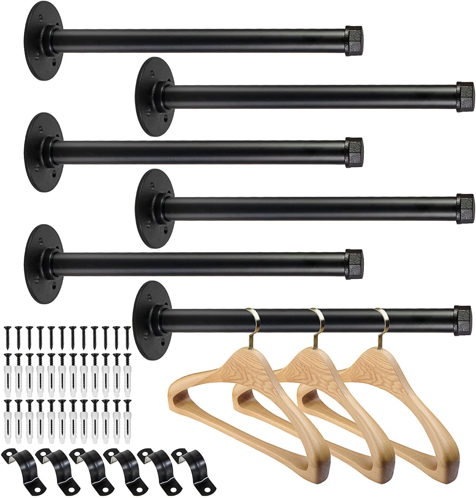 PINTUSON 6 Pcs Industrial Pipe Clothes Bar 12 Inch - Wall Mount Clothing Rack - Face Out Wall Clothing Rods for Commercial Retail Boutique Shirt Display