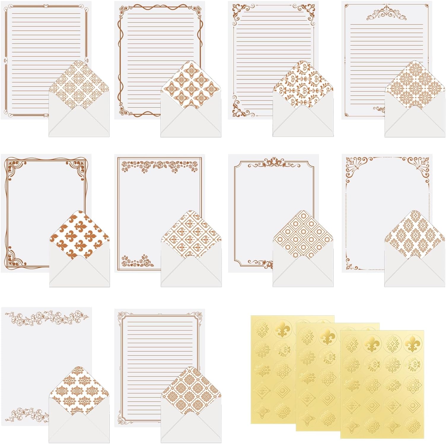 240 Pieces Stationery Set, 120 Vintage Stationery Paper with 60 Envelopes 10 Different Style Letter Paper Kit for Writing Valentine's Day Invitations Love Letter