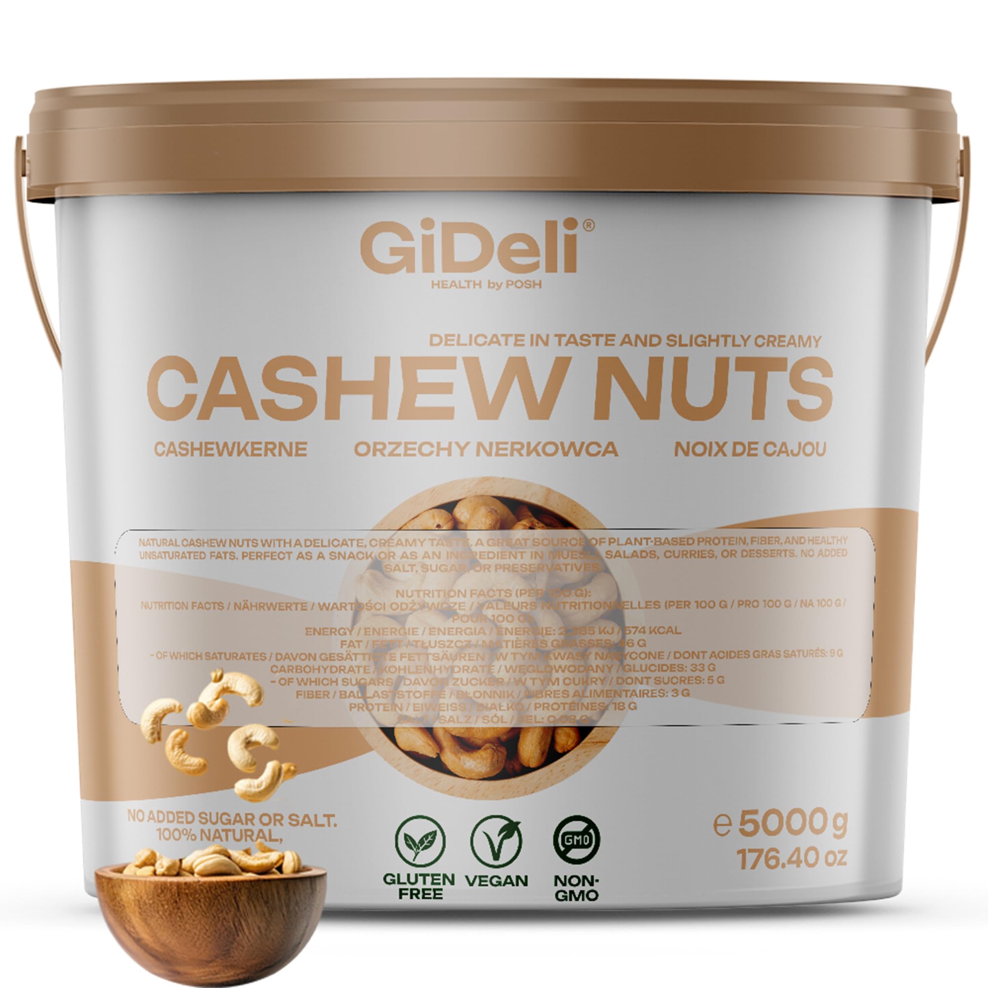GiDeli Cashewkerne Ganze ungesalzen im Eimer reich an proteinen, vitaminen & mineralstoffen naturbelassen ohne zusatzstoffe, vegan 10kg