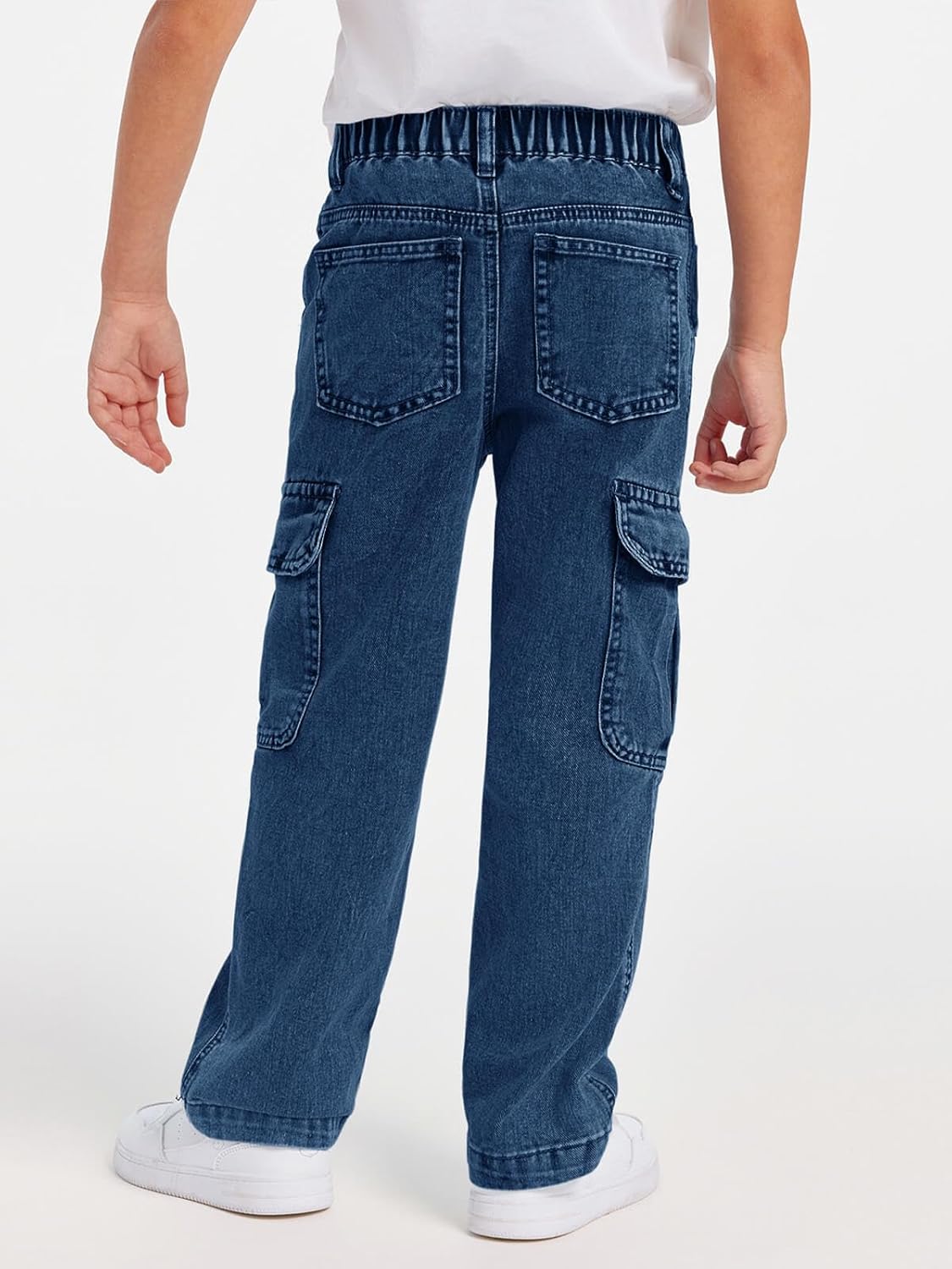 Haloumoning Boys Cargo Baggy Pants Elastic Waist Wide Leg Jeans Casual Demin Pants with Pockets 5-14 Years - Image 2